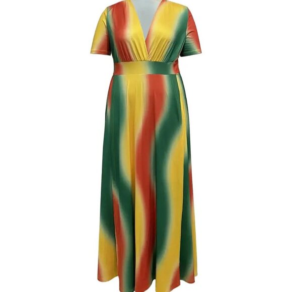 Women's Plus Size Color Block Formal Evening Party Summer Split Maxi Dress 22W - Picture 3 of 13